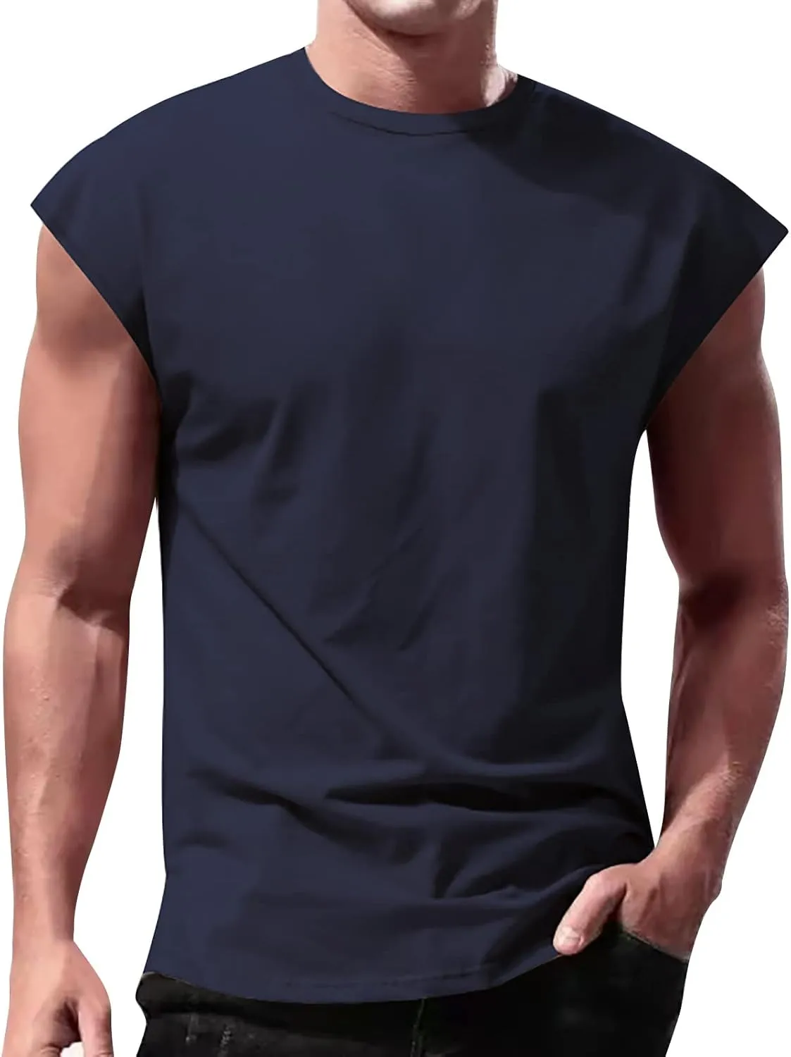 Cut Off Workout Tank Tops for Men Cap Sleeve Loose Athletic Muscle T-Shirt Athletic Sleeveless Gym Running Sport Vest