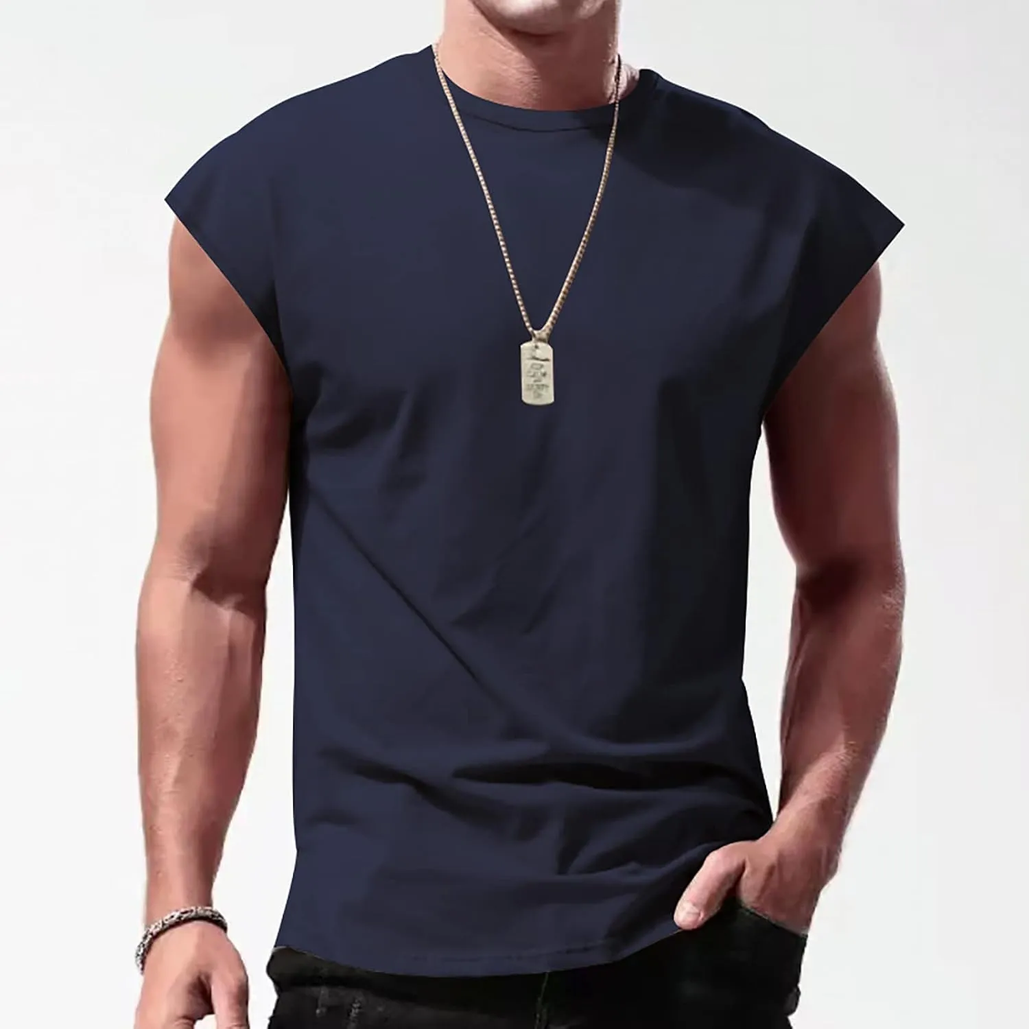 Cut Off Workout Tank Tops for Men Cap Sleeve Loose Athletic Muscle T-Shirt Athletic Sleeveless Gym Running Sport Vest