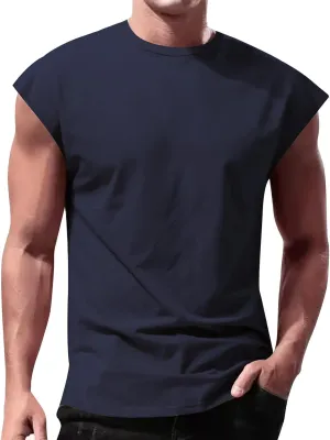 Cut Off Workout Tank Tops for Men Cap Sleeve Loose Athletic Muscle T-Shirt Athletic Sleeveless Gym Running Sport Vest