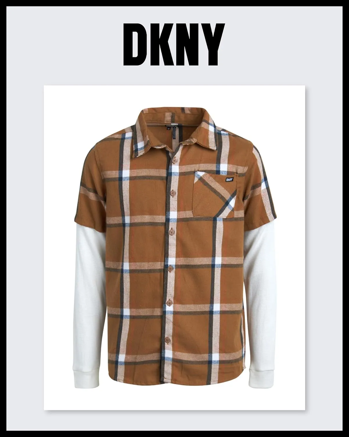 DKNY Boys’ Jogger Pants Set - 2 Piece Layered 2Fer Plaid Flannel Button-Down Shirt and Casual Jogger Pants (Sizes: 4-12)