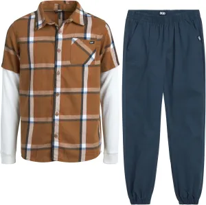 DKNY Boys’ Jogger Pants Set - 2 Piece Layered 2Fer Plaid Flannel Button-Down Shirt and Casual Jogger Pants (Sizes: 4-12)