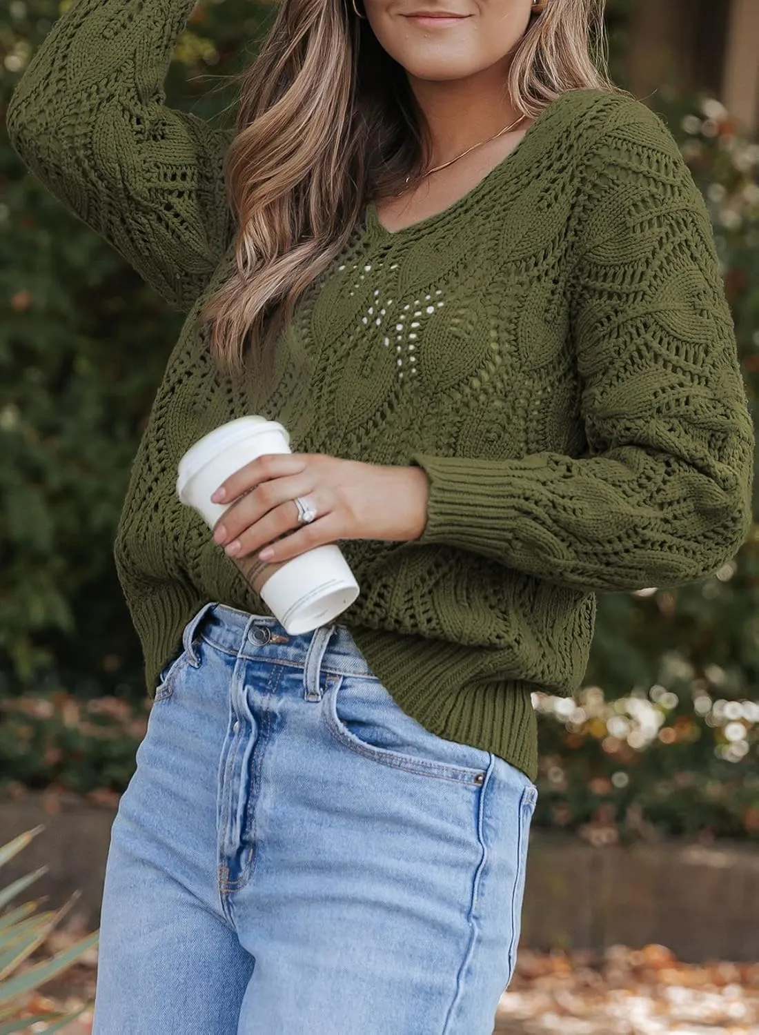 Dokotoo Fall Sweaters Round Neck Crochet Hollow Out Cute Winter Pullover Sweaters for Women Trendy 2024