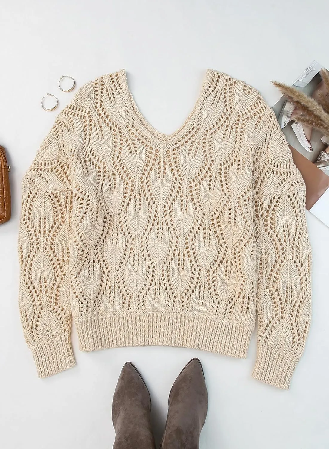 Dokotoo Fall Sweaters Round Neck Crochet Hollow Out Cute Winter Pullover Sweaters for Women Trendy 2024