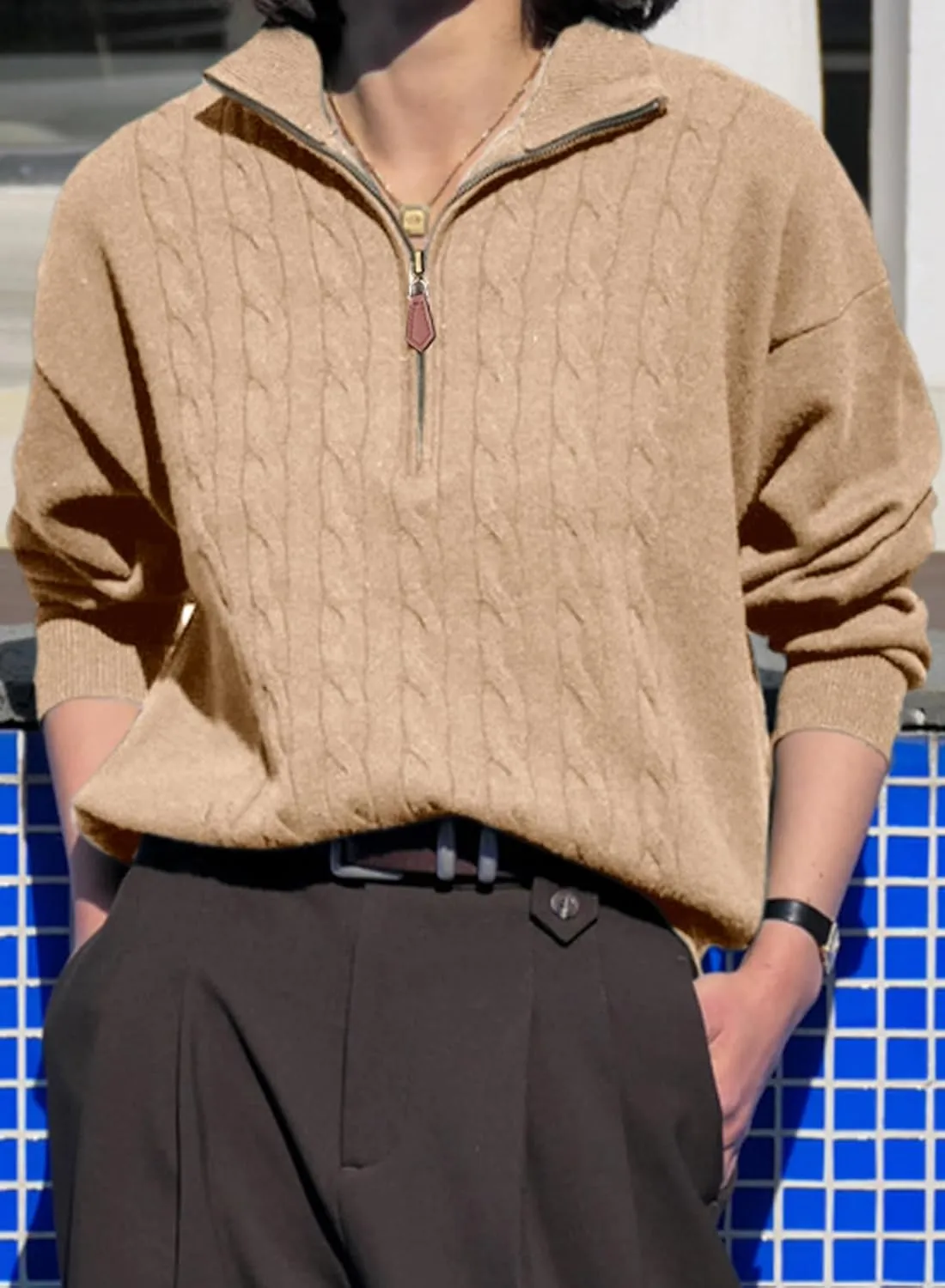 Dokotoo Women's Sweaters 2025 Fall Winter Quarter Zip Casual Ribbed Knitwear Pullover