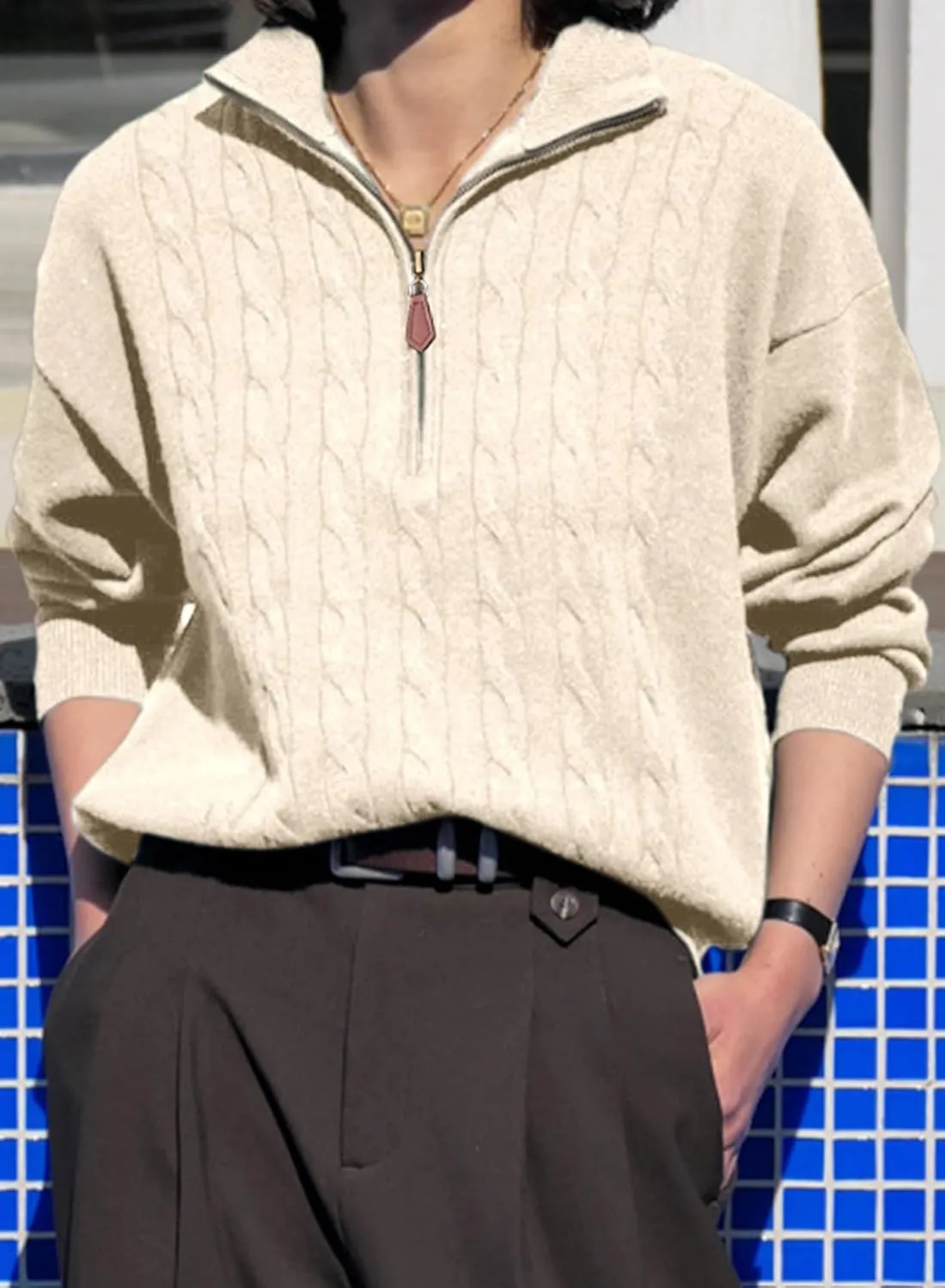 Dokotoo Women's Sweaters 2025 Fall Winter Quarter Zip Casual Ribbed Knitwear Pullover