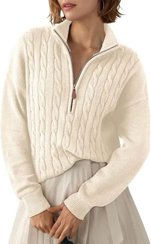 Dokotoo Women's Sweaters 2025 Fall Winter Quarter Zip Casual Ribbed Knitwear Pullover