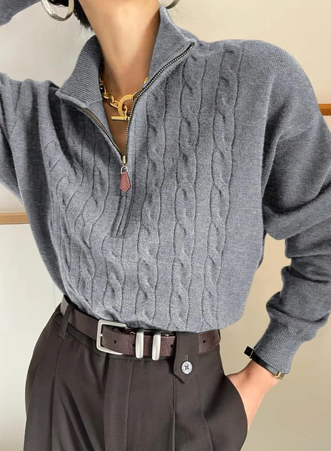Dokotoo Women's Sweaters 2025 Fall Winter Quarter Zip Casual Ribbed Knitwear Pullover