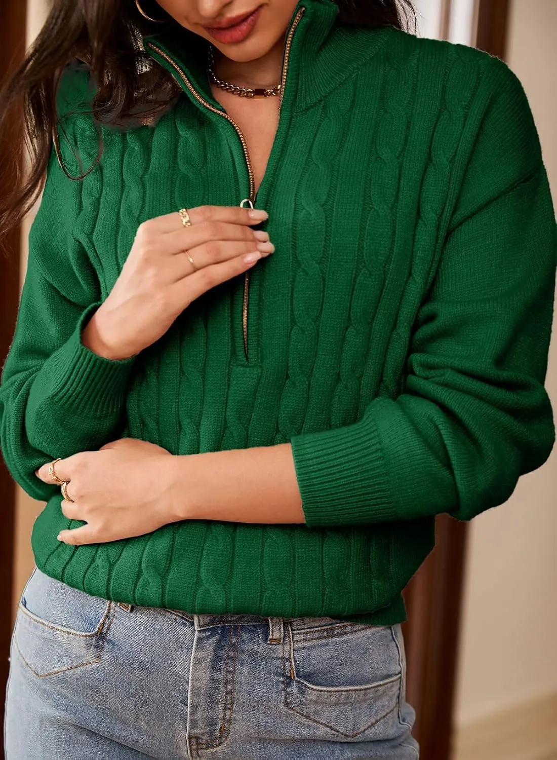 Dokotoo Women's Sweaters 2025 Fall Winter Quarter Zip Casual Ribbed Knitwear Pullover