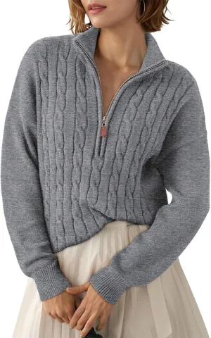 Dokotoo Women's Sweaters 2025 Fall Winter Quarter Zip Casual Ribbed Knitwear Pullover