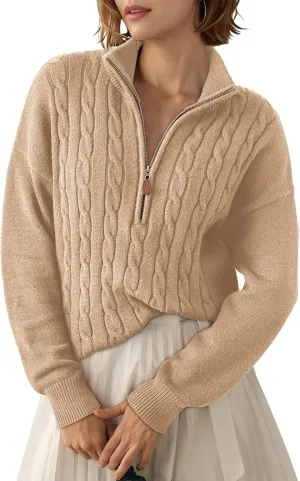 Dokotoo Women's Sweaters 2025 Fall Winter Quarter Zip Casual Ribbed Knitwear Pullover