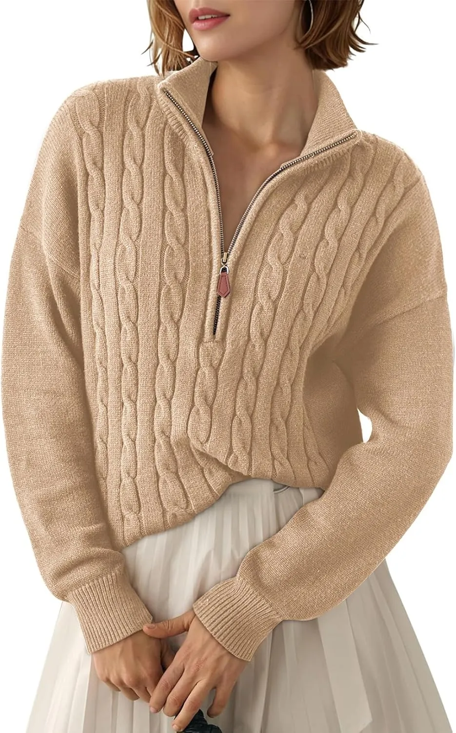 Dokotoo Women's Sweaters 2025 Fall Winter Quarter Zip Casual Ribbed Knitwear Pullover