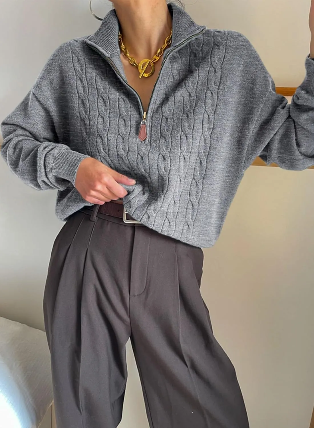 Dokotoo Women's Sweaters 2025 Fall Winter Quarter Zip Casual Ribbed Knitwear Pullover