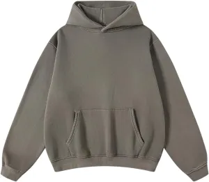 FAIABLE Mens Oversized Vintage Acid Wash Athletic Midweight Fleece Sweatshirt Streetwear Hoodie