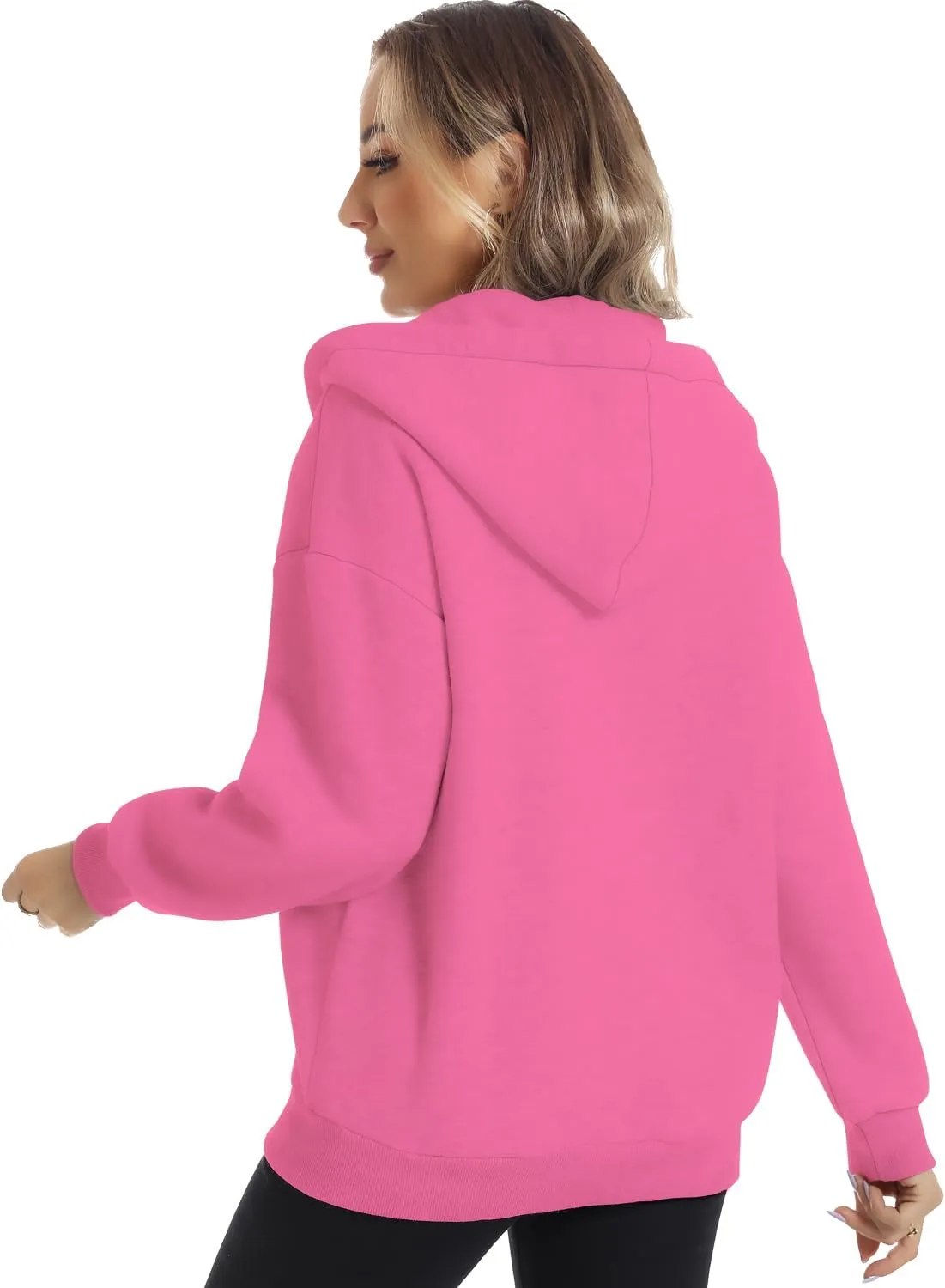 FANCYINN Womens Zip Up Hoodies Long Sleeve Oversized Sweatshirts Casual Drawstring Fall Fleece Jacket with Pockets