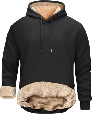 Fleece Lined Hoodies for Men Big Tall Hooded Sweatshirt Sherpa Lined Long Sleeve Pullover Tops Kanga Pocket Clothes