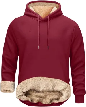 Fleece Lined Hoodies for Men Big Tall Hooded Sweatshirt Sherpa Lined Long Sleeve Pullover Tops Kanga Pocket Clothes