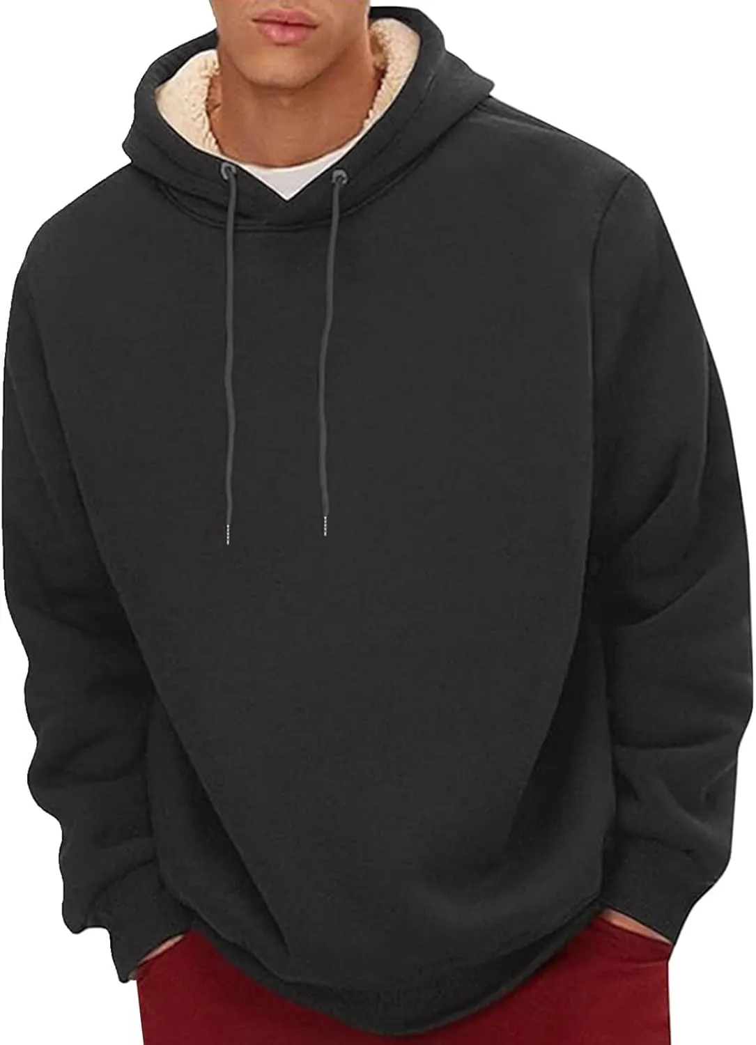 Fleece Lined Hoodies for Men Big Tall Hooded Sweatshirt Sherpa Lined Long Sleeve Pullover Tops Kanga Pocket Clothes