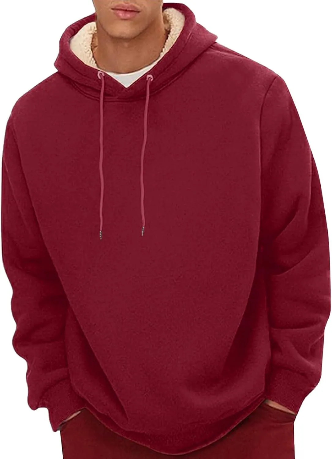 Fleece Lined Hoodies for Men Big Tall Hooded Sweatshirt Sherpa Lined Long Sleeve Pullover Tops Kanga Pocket Clothes