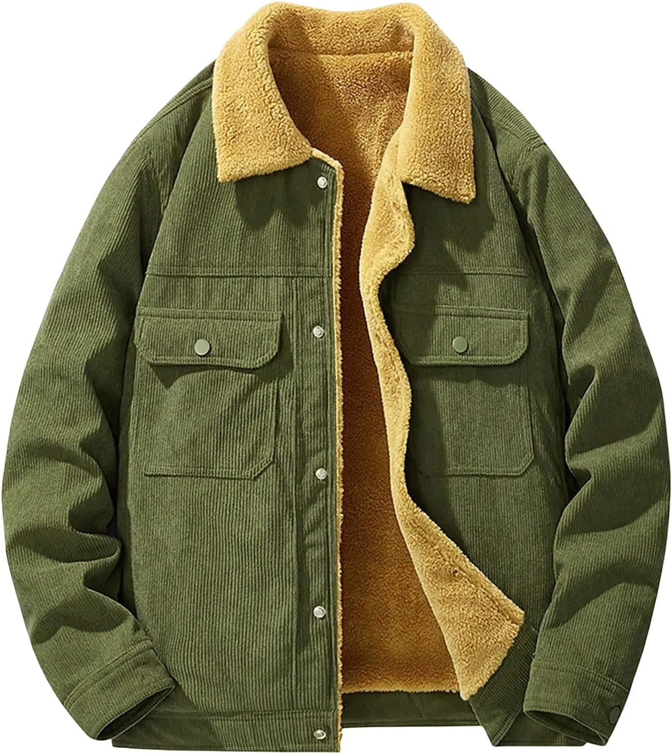 Fleece Lined Jacket Men Oversized Sherpa Jackets Winter Warm Coats Casual Lapel Overcoats Trendy Coat with Pockets