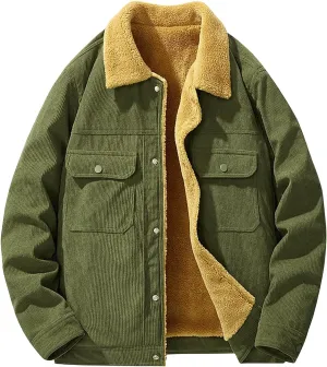 Fleece Lined Jacket Men Oversized Sherpa Jackets Winter Warm Coats Casual Lapel Overcoats Trendy Coat with Pockets