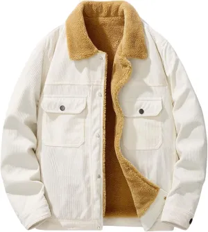 Fleece Lined Jacket Men Oversized Sherpa Jackets Winter Warm Coats Casual Lapel Overcoats Trendy Coat with Pockets
