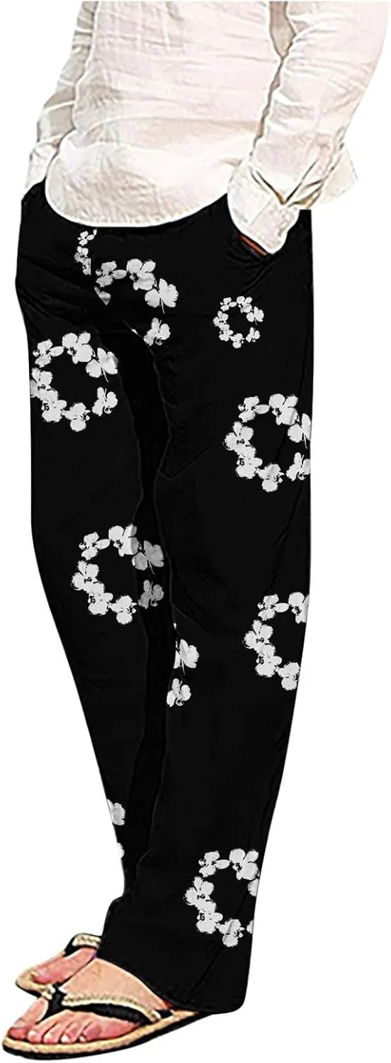 Floral Print Casual Lightweight Drying Quick Pants for Men Active Joggers Elastic Waist Trousers Loose Outdoor Pant