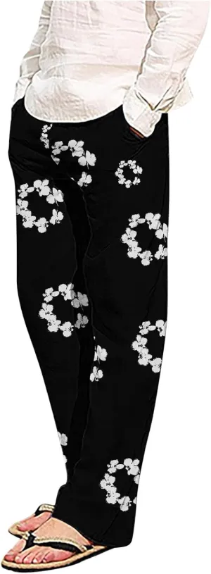 Floral Print Casual Lightweight Drying Quick Pants for Men Active Joggers Elastic Waist Trousers Loose Outdoor Pant