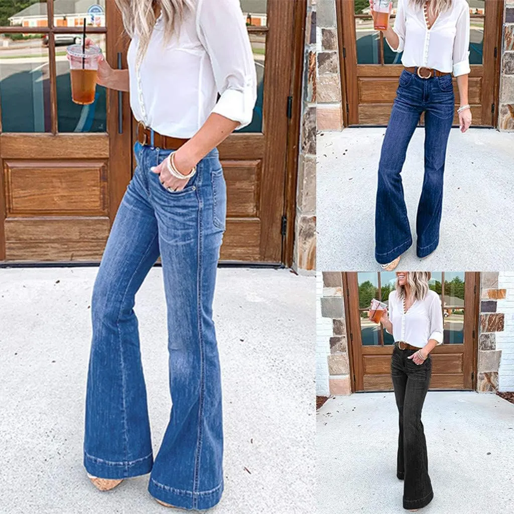 FRMUIC Bell Bottom Jeans for Women High Waisted Flare Jeans Wide Leg Baggy Jeans for Women Stretch Denim Pants