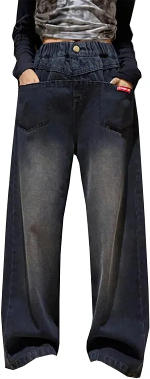 Girls Baggy Jeans 2024 Denim Wide Leg Jeans High Rise Jeans Wide Leg Fall Modern Exercise Relaxed Fit Casual Training