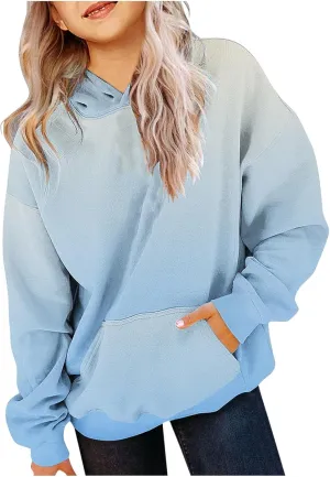 Girls Oversized Sweatshirt Long Sleeve Cute Gradient Color Hoodie Tops Casual Kids Sweatshirts with Pocket 2-14 Years