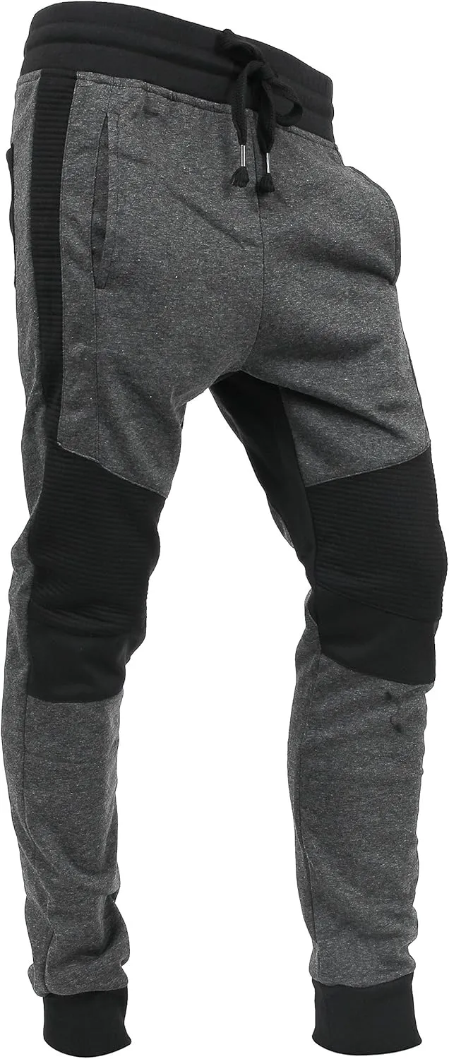 Hat and Beyond Mens Jogger Pants Biker Slim Fit Casual Fleece Active Elastic Workout Training