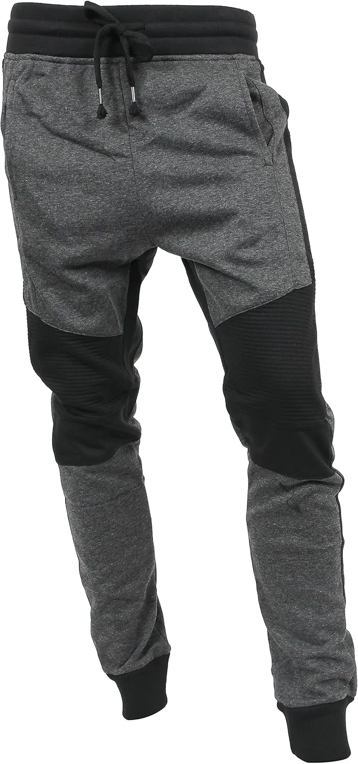 Hat and Beyond Mens Jogger Pants Biker Slim Fit Casual Fleece Active Elastic Workout Training