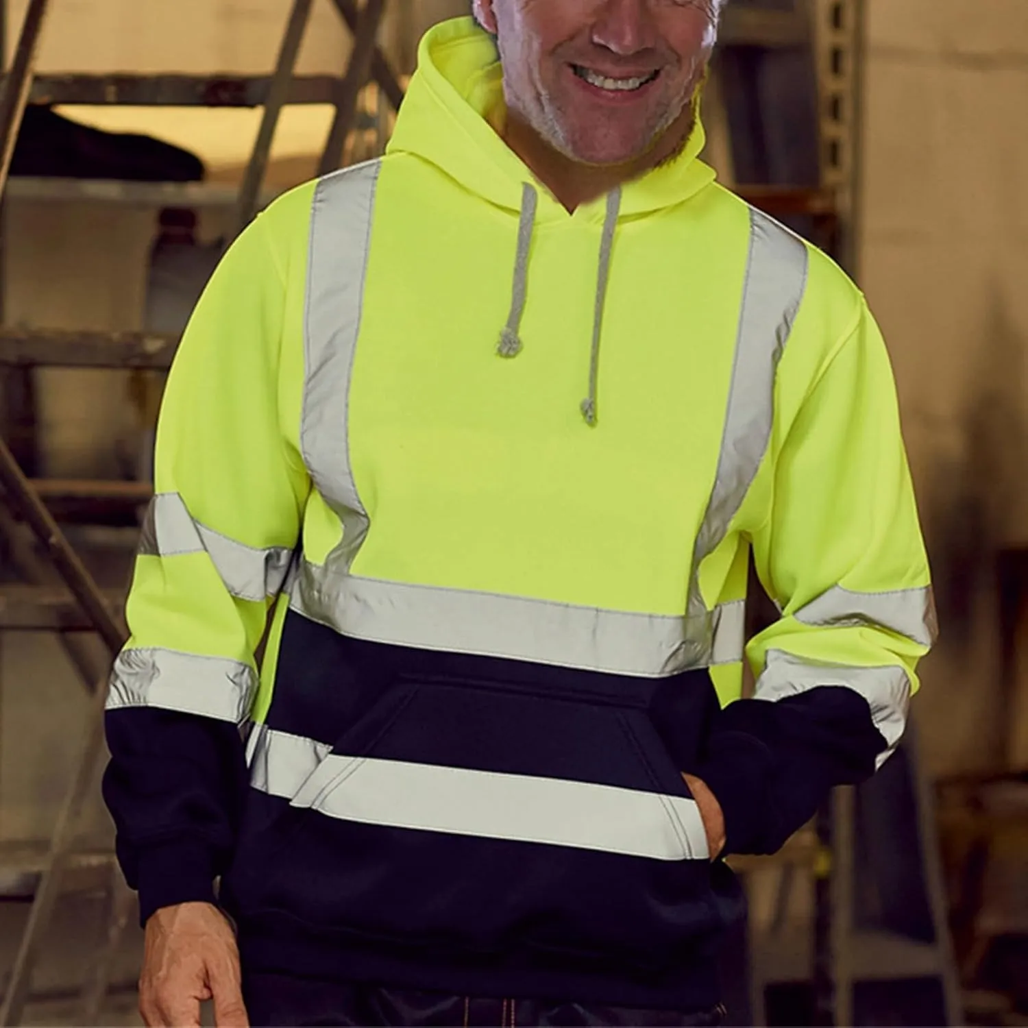 High Visibility Hoodies for Men Hi Vis Reflective Stripes Hooded Sweatshirts Fleece Lined Hoodies Outdoor Work Tops