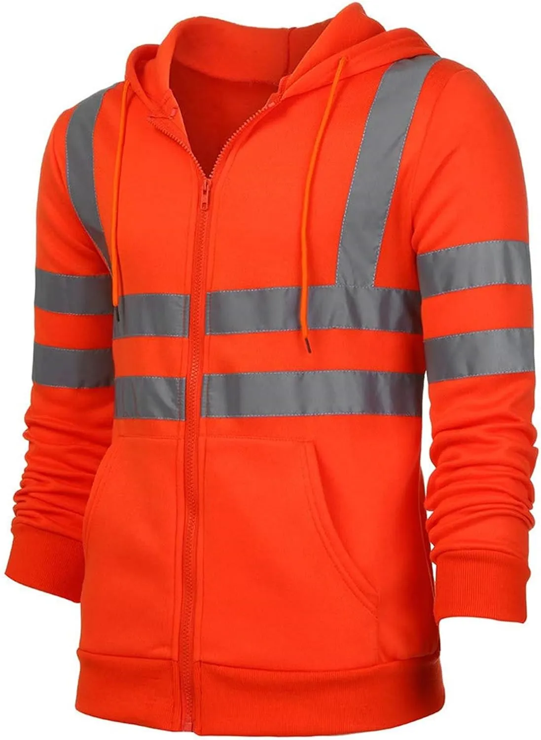 High Visibility Hoodies for Men Hi Vis Reflective Stripes Hooded Sweatshirts Fleece Lined Hoodies Outdoor Work Tops