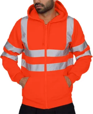 High Visibility Hoodies for Men Hi Vis Reflective Stripes Hooded Sweatshirts Fleece Lined Hoodies Outdoor Work Tops