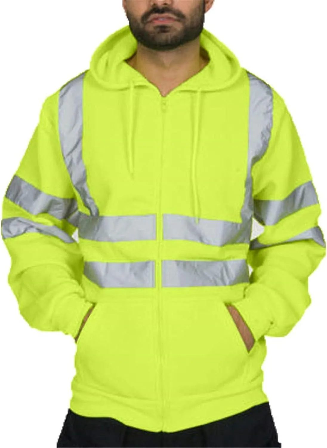 High Visibility Hoodies for Men Hi Vis Reflective Stripes Hooded Sweatshirts Fleece Lined Hoodies Outdoor Work Tops