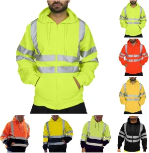 High Visibility Hoodies for Men Hi Vis Reflective Stripes Hooded Sweatshirts Fleece Lined Hoodies Outdoor Work Tops