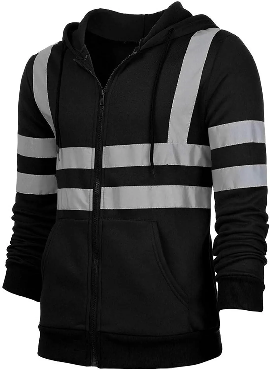 High Visibility Hoodies for Men Hi Vis Reflective Stripes Hooded Sweatshirts Fleece Lined Hoodies Outdoor Work Tops
