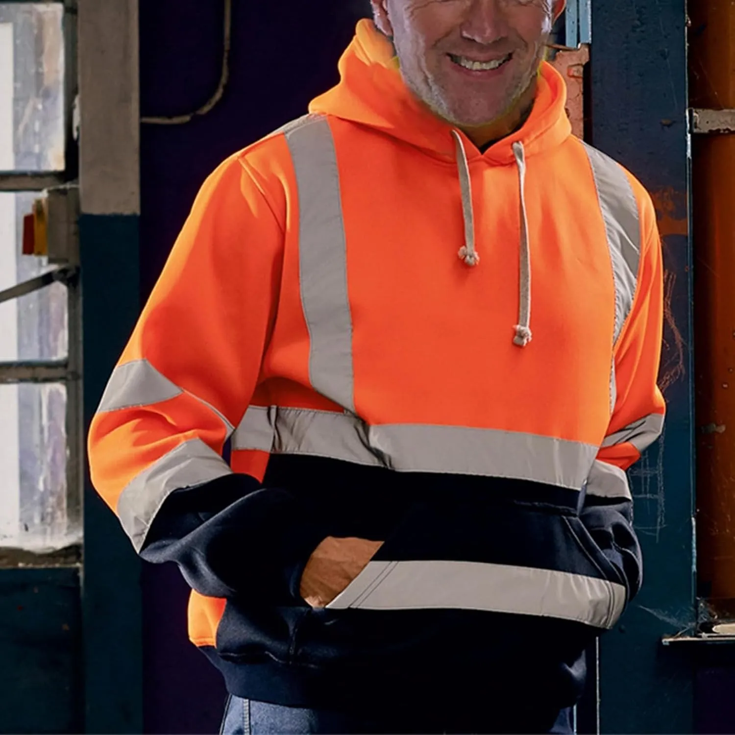 High Visibility Hoodies for Men Hi Vis Reflective Stripes Hooded Sweatshirts Fleece Lined Hoodies Outdoor Work Tops