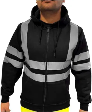 High Visibility Hoodies for Men Hi Vis Reflective Stripes Hooded Sweatshirts Fleece Lined Hoodies Outdoor Work Tops