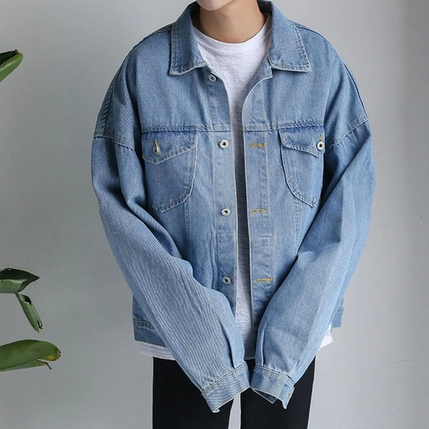 JEKE-DG Men's Classic Regular Fit Casual Jeans Jacket Comfort Trucker Denim Jacket Classic Lapel Button Jean Coat