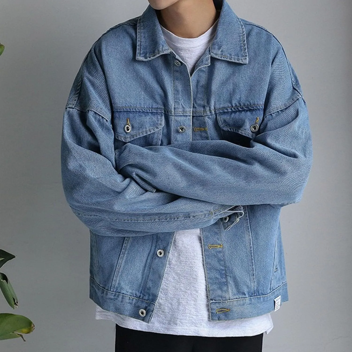 JEKE-DG Men's Classic Regular Fit Casual Jeans Jacket Comfort Trucker Denim Jacket Classic Lapel Button Jean Coat
