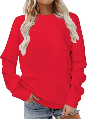 jovati 2024 Fall Fashion Versatile Clothes Womens Casual Crewneck Long Sleeve Shirts Basic Loose Comfy Work Pullover Tops
