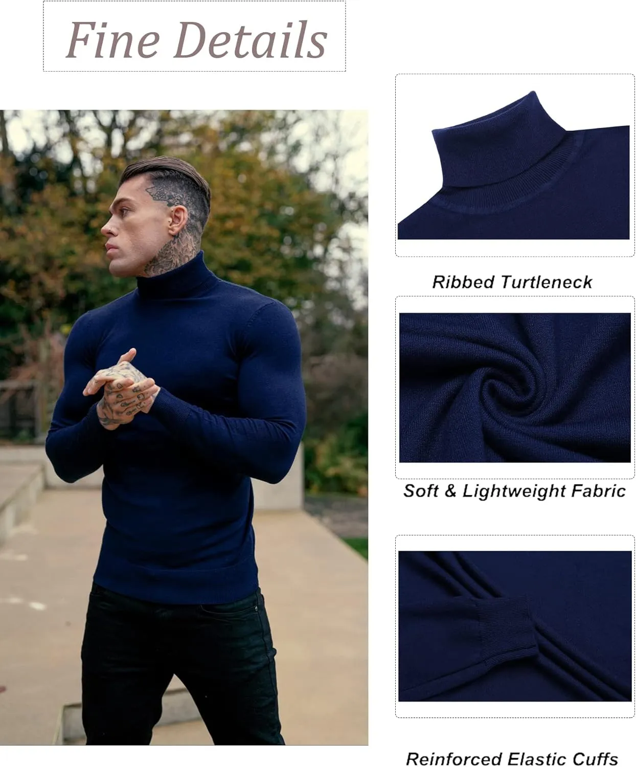 KINGBEGA Mens Turtleneck Sweaters Slim Fit Basic Knitted Thermal Casual Long Sleeve Pullover Sweatshirt