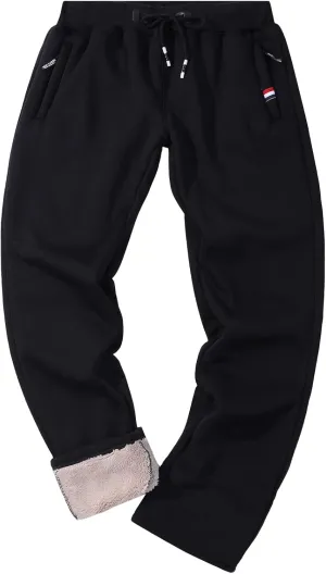 Kissonic Men's Winter Fleece Pants Sherpa Lined Sweatpants Open Bottom Casual Loose Fit Running Joggers with Pockets