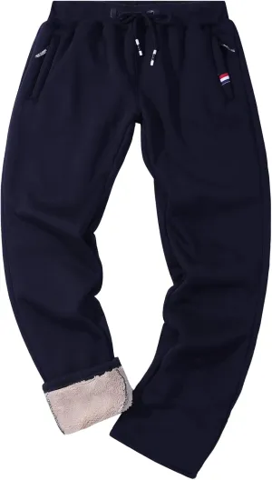 Kissonic Men's Winter Fleece Pants Sherpa Lined Sweatpants Open Bottom Casual Loose Fit Running Joggers with Pockets