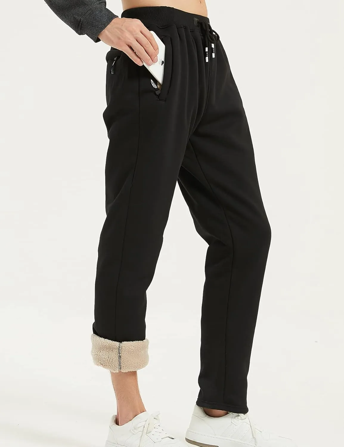 Kissonic Men's Winter Fleece Pants Sherpa Lined Sweatpants Open Bottom Casual Loose Fit Running Joggers with Pockets