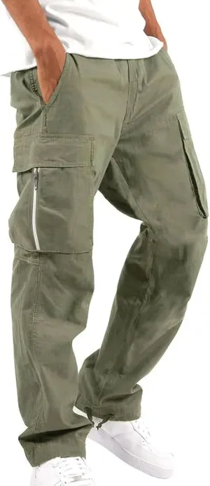 LCMTWX Cargo Pants for Men Casual Multi-Pocket Men's Trousers Tooling Solid Men's Pants Trousers with Zipper Pockets