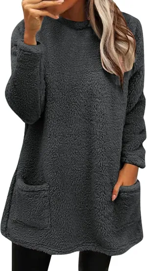 LCMTWX Women's Casual Long Sleeve Crewneck Sweatshirts Plus Size Coat Jacket Casual Plus Size Loose Coat Fall Winter 2023