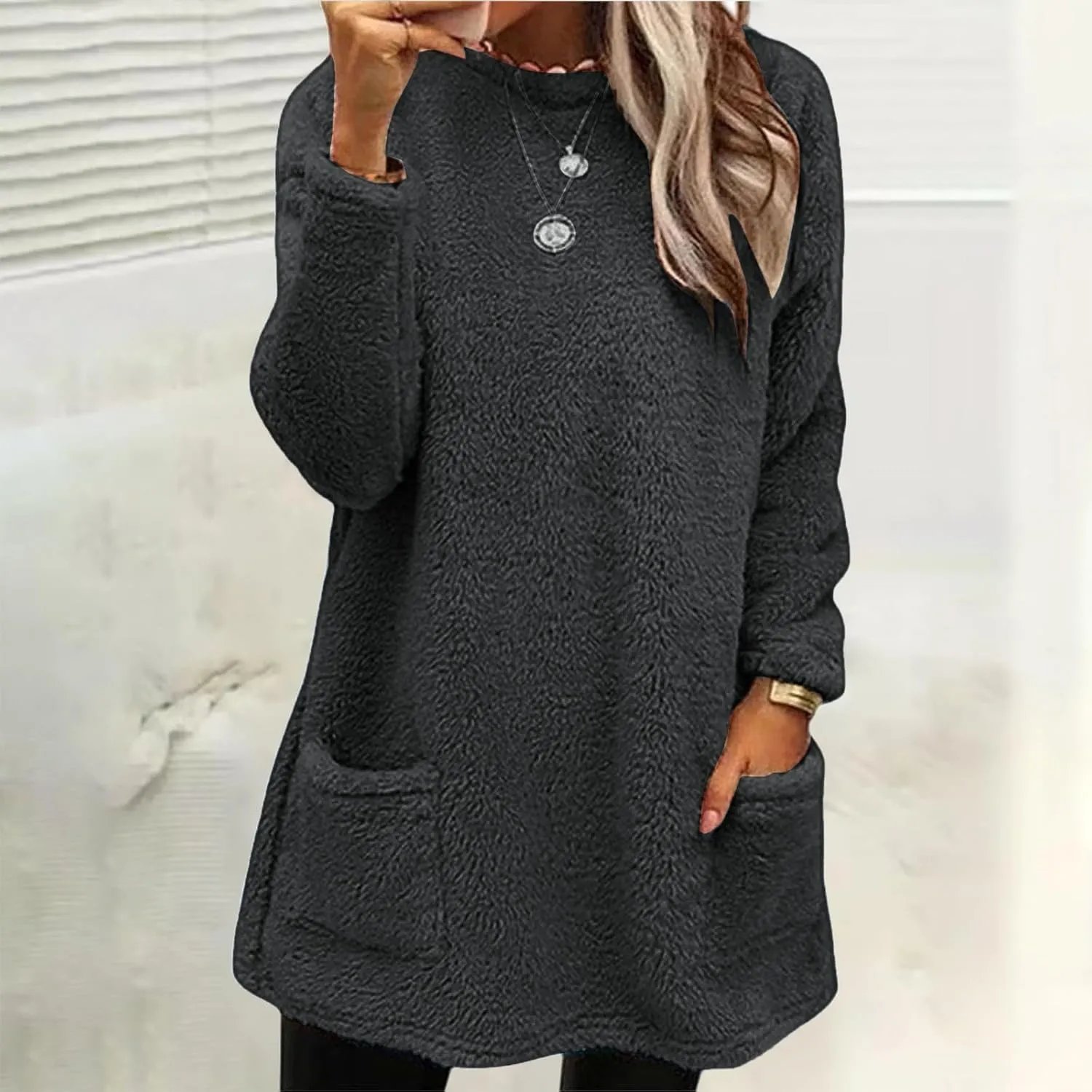 LCMTWX Women's Casual Long Sleeve Crewneck Sweatshirts Plus Size Coat Jacket Casual Plus Size Loose Coat Fall Winter 2023